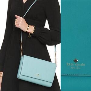 Kate Spade Charlotte Street Alek Leather Chain Crossbody Bag Blue Hydrangea